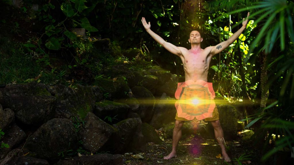 Photo of Taylor Johnson doing a sexual energy transmutation practice in the jungle.