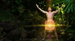 Photo of Taylor Johnson doing a sexual energy transmutation practice in the jungle.