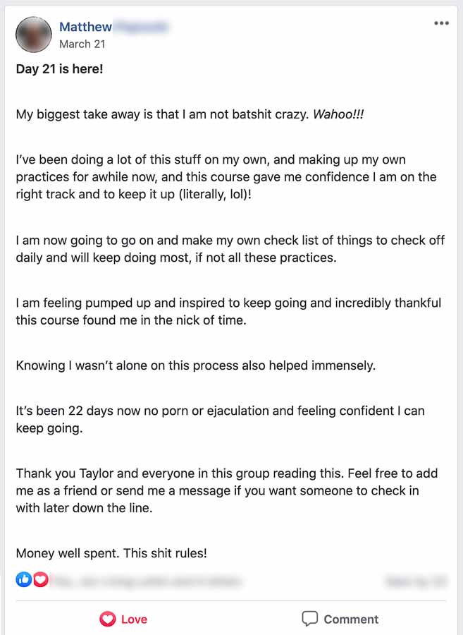 Semen Retention Challenge Testimonial - Taylor Johnson