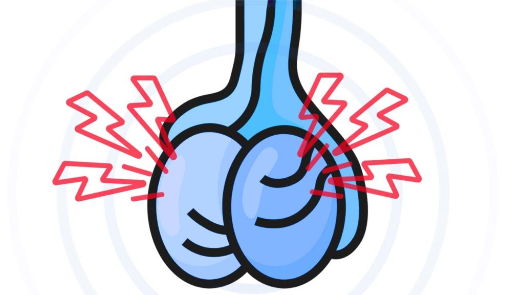 Graphic of blue balls with red pain lines to demonstrate testicle pain