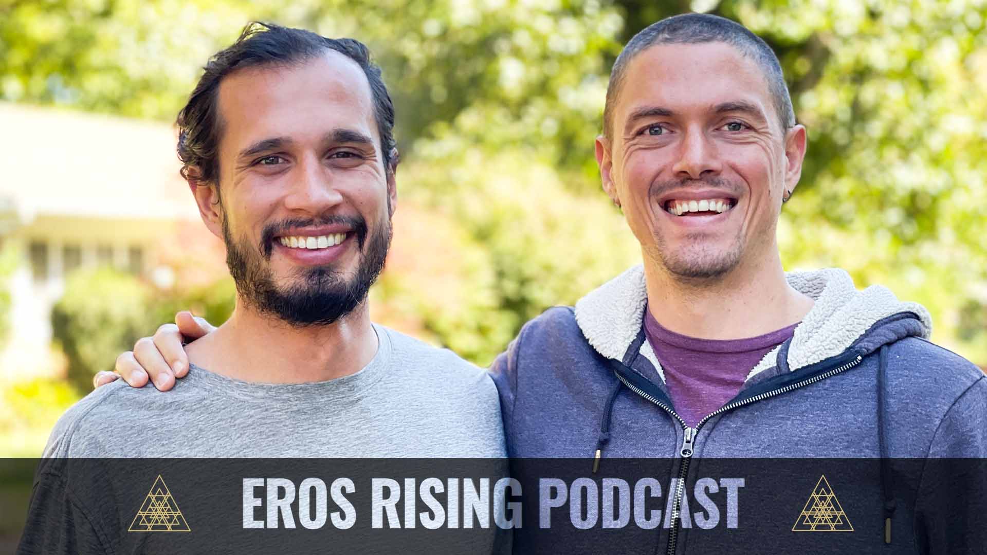 Portrait of Banks and Taylor with Eros Rising Podcast logo on top