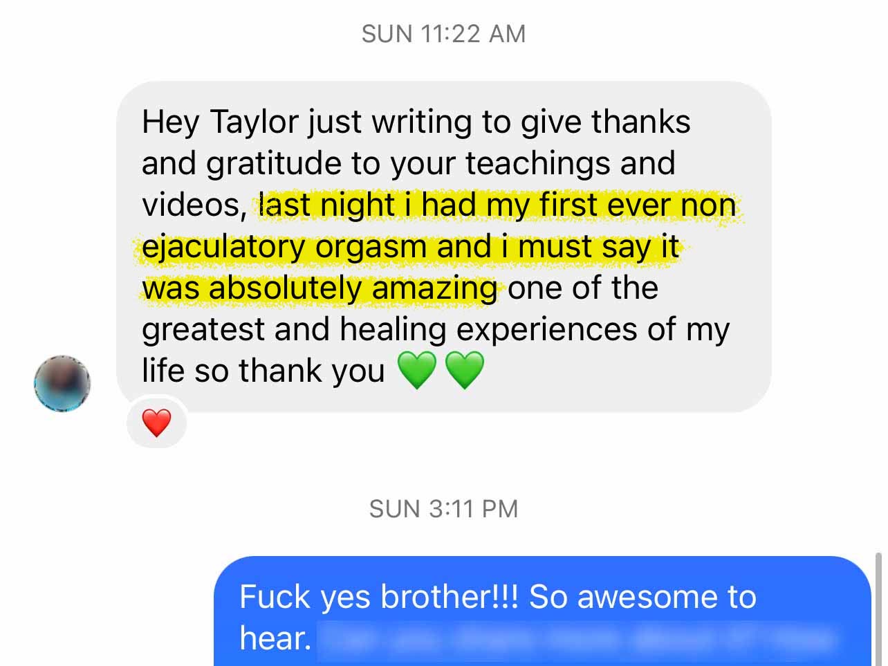 Testimonial Review for the Orgasmic Mastery Course by Mens Sex Coach Taylor Johnson