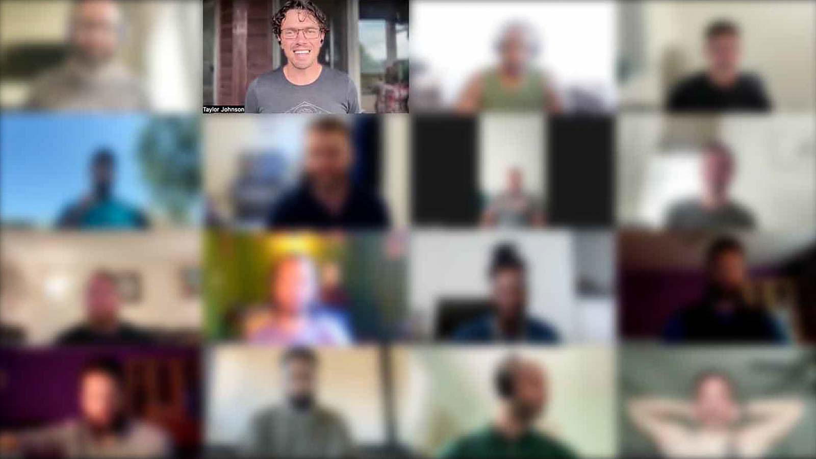 Screenshot of a live group coaching session with Taylor over zoom, with participants faces blurred out for privacy.