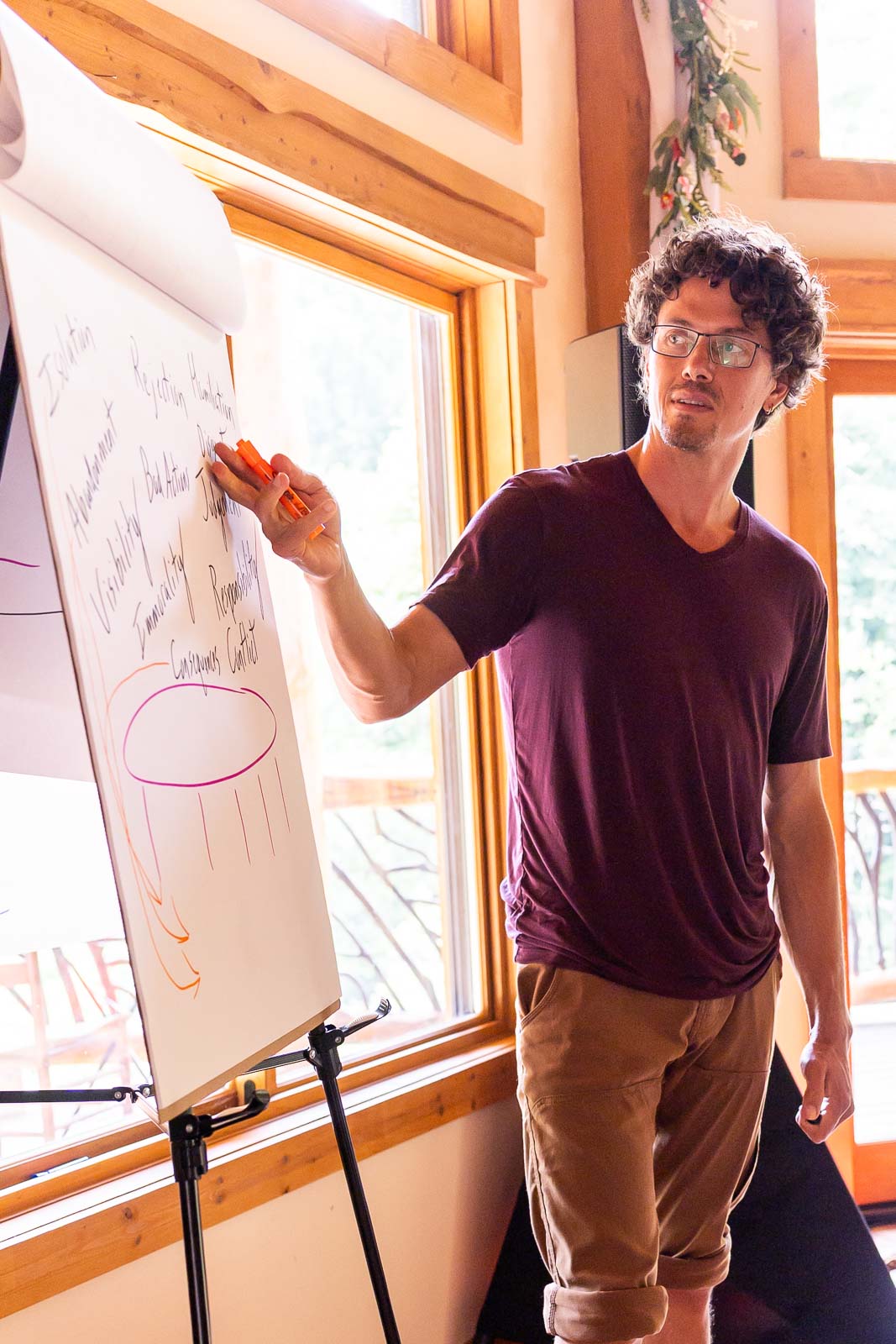 Taylor Johnson teaching shame and sexuality work at an in-person men's sexual leadership retreat.