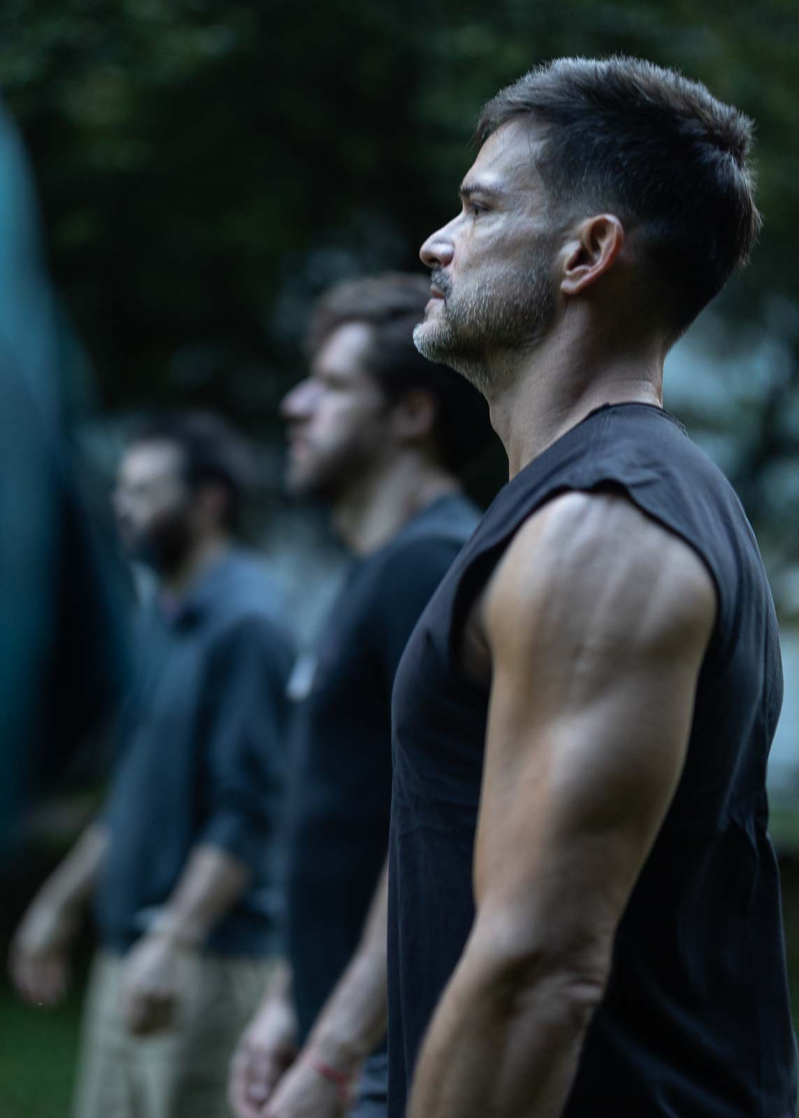 Photo of men doing a practice at the 2026 Sexual Leadership Training Retreat with Taylor Johnson